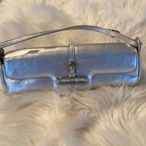 Jimmy Choo Silver Leather Tulita Clutch